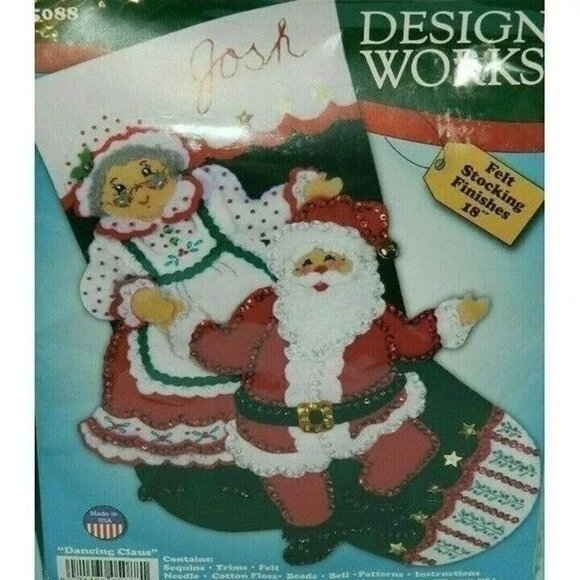 Design Works Dancing Claus Felt Applique Stocking Kit 5088 18" Mr & Mrs Claus - Picture 4 of 4